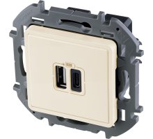 Inspiria зарядное устройство USB А+С 3000мА 5В, скрытой установки, слоновая кость (673761)