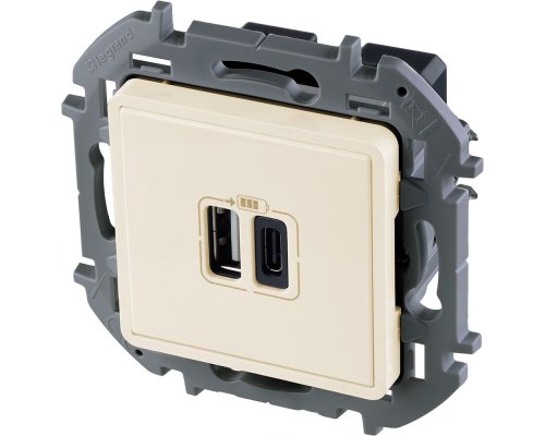 Inspiria зарядное устройство USB А+С 3000мА 5В, скрытой установки, слоновая кость (673761)