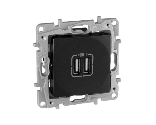 ETIKA розетка USB A+A 15Вт, скрытой установки, антрацит (672694)