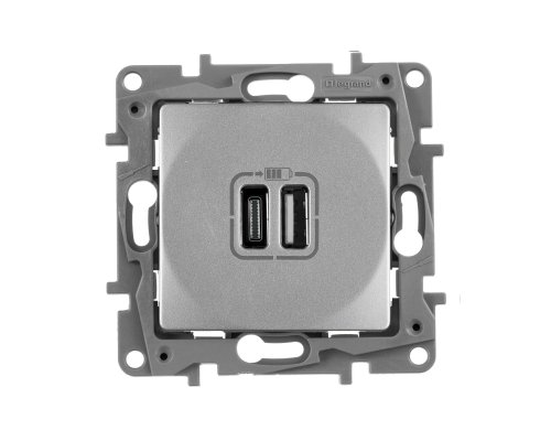 ETIKA розетка USB A+C 15Вт, скрытой установки, алюминий (672436)