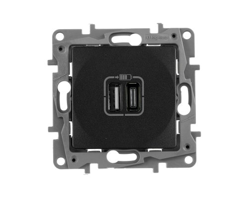 ETIKA розетка USB A+C 15Вт, скрытой установки, антрацит (672636)
