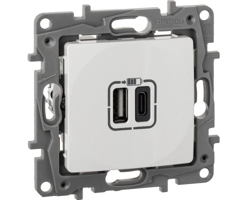 ETIKA розетка USB A+C 15Вт, скрытой установки, белый (672236)