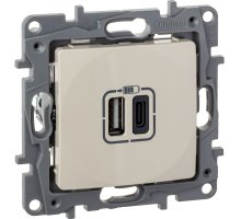 ETIKA розетка USB A+C 15Вт, скрытой установки, слоновая кость (672336)