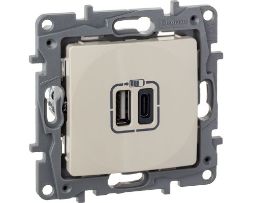 ETIKA розетка USB A+C 15Вт, скрытой установки, слоновая кость (672336)