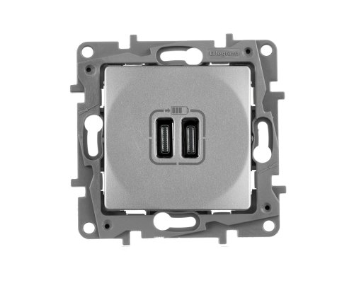 ETIKA розетка USB C+C 15Вт, скрытой установки, алюминий (672435)
