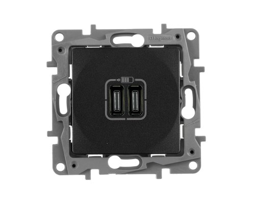 ETIKA розетка USB C+C 15Вт, скрытой установки, антрацит (672635)