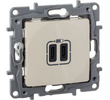 ETIKA розетка USB C+C 15Вт, скрытой установки, слоновая кость (672335)