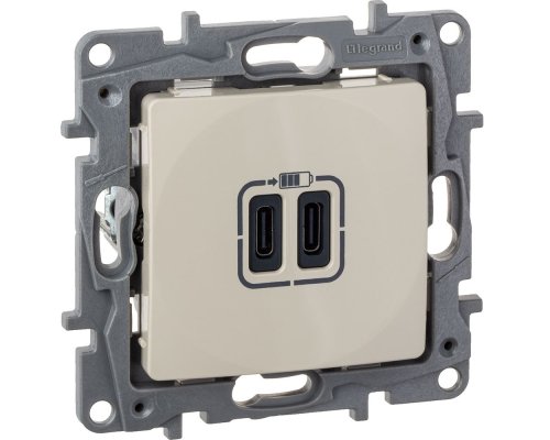 ETIKA розетка USB C+C 15Вт, скрытой установки, слоновая кость (672335)