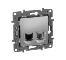 ETIKA розетка 2-местная RJ11+RJ45 кат.5E UTP, скрытой установки, алюминий (672452)