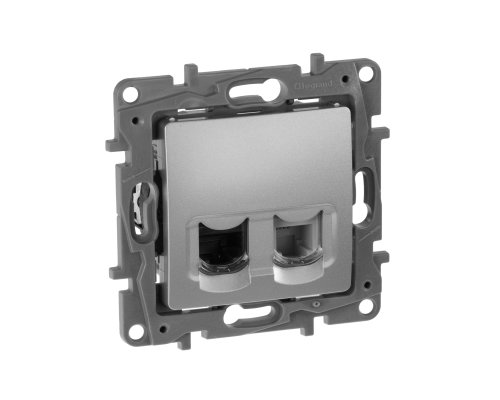 ETIKA розетка 2-местная RJ11+RJ45 кат.5E UTP, скрытой установки, алюминий (672452)