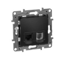 ETIKA розетка 2-местная RJ11+RJ45 кат.5E UTP, скрытой установки, антрацит (672652)