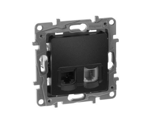 ETIKA розетка 2-местная RJ11+RJ45 кат.5E UTP, скрытой установки, антрацит (672652)