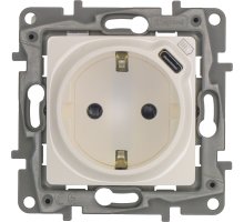 ETIKA розетка 1-местная с заземлением с защитными шторками с USB, скрытой установки, белый (672288)