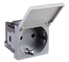 Розетка с крышкой модульная, 2P+E, с з/ш, Avanti, закаленная сталь, 2 модуля (4404012)