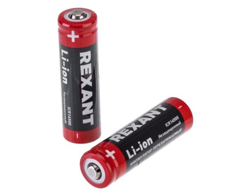 Аккумулятор Li-ion 14500, 3,7В, 750мАч, без платы защиты, высокий контакт, REXANT (30-2050)