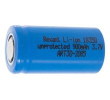 Аккумулятор Li-ion 18350, 3,7В, 900мАч, без платы защиты, плоский контакт, REXANT (30-2085)