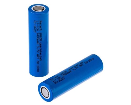 Аккумулятор Li-ion 18650, 3,7В, 2400мАч, без платы защиты, плоский контакт, REXANT (30-2010)