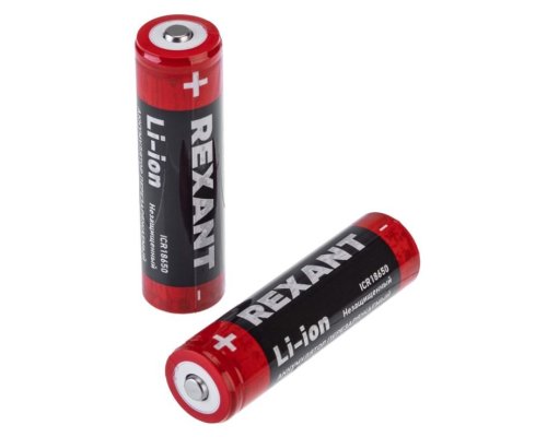 Аккумулятор Li-ion 18650, 3,7В, 2600мАч, без платы защиты, высокий контакт, REXANT (30-2020)