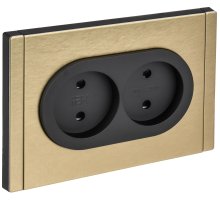 FORTE&PIANO Розетка 2-местная FP625M без заземления с защитными шторками безвинтовое крепление скрытой установки 10А металл шампань (FP-R23-10-1-M-K37)
