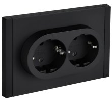 FORTE&PIANO Розетка 2-местная FP124M с заземлением без защитных шторок безвинтовое крепление скрытой установки 16А металл черный (FP-R21-16-1-M-K02)