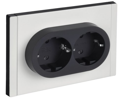 FORTE&PIANO Розетка 2-местная FP224M с заземлением без защитных шторок безвинтовое крепление скрытой установки 16А металл белый (FP-R21-16-1-M-K01)