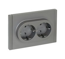 FORTE&PIANO Розетка 2-местная FP524 с заземлением без защитных шторок безвинтовое крепление скрытой установки 16А сталь (FP-R21-16-1-K46)