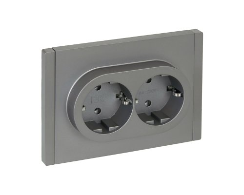 FORTE&PIANO Розетка 2-местная FP524 с заземлением без защитных шторок безвинтовое крепление скрытой установки 16А сталь (FP-R21-16-1-K46)
