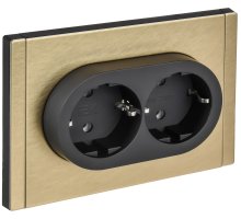 FORTE&PIANO Розетка 2-местная FP624M с заземлением без защитных шторок безвинтовое крепление скрытой установки 16А металл шампань (FP-R21-16-1-M-K37)