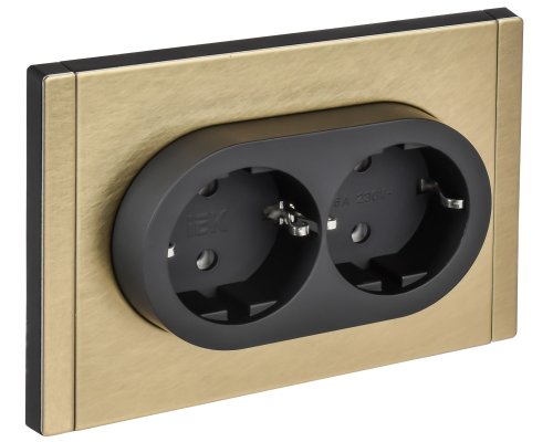 FORTE&PIANO Розетка 2-местная FP624M с заземлением без защитных шторок безвинтовое крепление скрытой установки 16А металл шампань (FP-R21-16-1-M-K37)