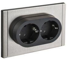 FORTE&PIANO Розетка 2-местная FP724M с заземлением без защитных шторок безвинтовое крепление скрытой установки 16А металл никель (FP-R21-16-1-M-K50)