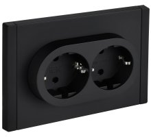FORTE&PIANO Розетка 2-местная FP123M с заземлением с защитными шторками безвинтовое крепление скрытой установки 16А металл черный (FP-R24-16-1-M-K02)