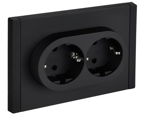 FORTE&PIANO Розетка 2-местная FP123M с заземлением с защитными шторками безвинтовое крепление скрытой установки 16А металл черный (FP-R24-16-1-M-K02)