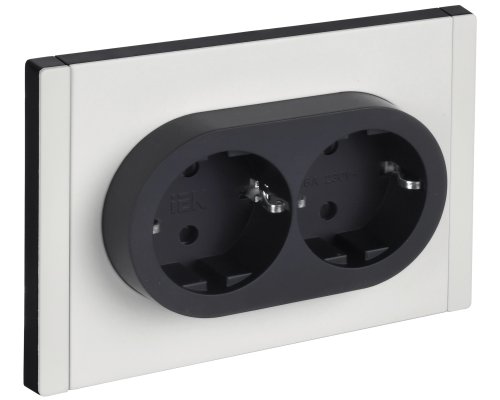 FORTE&PIANO Розетка 2-местная FP223M с заземлением с защитными шторками безвинтовое крепление скрытой установки 16А металл белый (FP-R24-16-1-M-K01)
