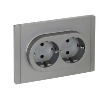 FORTE&PIANO Розетка 2-местная FP523 с заземлением с защитными шторками безвинтовое крепление скрытой установки 16А сталь (FP-R24-16-1-K46)