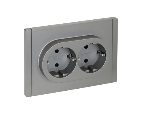 FORTE&PIANO Розетка 2-местная FP523 с заземлением с защитными шторками безвинтовое крепление скрытой установки 16А сталь (FP-R24-16-1-K46)