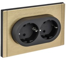 FORTE&PIANO Розетка 2-местная FP623M с заземлением с защитными шторками безвинтовое крепление скрытой установки 16А металл шампань (FP-R24-16-1-M-K37)