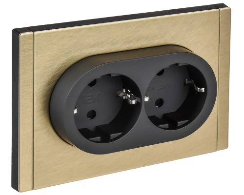 FORTE&PIANO Розетка 2-местная FP623M с заземлением с защитными шторками безвинтовое крепление скрытой установки 16А металл шампань (FP-R24-16-1-M-K37)