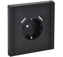 FORTE&PIANO Розетка USB A+A 3,1А FP145 с заземлением с защитными шторками винтовое крепление скрытой установки 16А черный (FP-R14-16-U21-D31-K02)