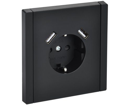 FORTE&PIANO Розетка USB A+A 3,1А FP145 с заземлением с защитными шторками винтовое крепление скрытой установки 16А черный (FP-R14-16-U21-D31-K02)