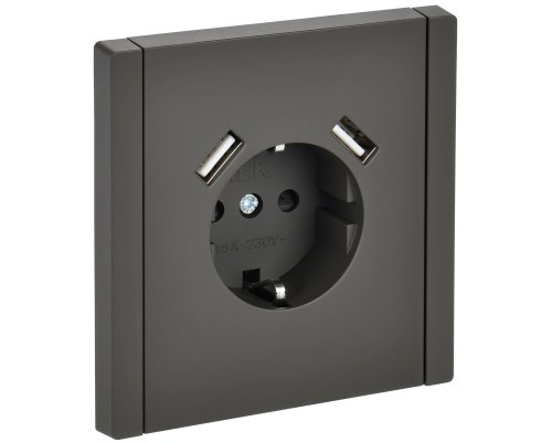 FORTE&PIANO Розетка USB A+A 3,1А FP345 с заземлением с защитными шторками винтовое крепление скрытой установки 16А серый (FP-R14-16-U21-D31-K03)