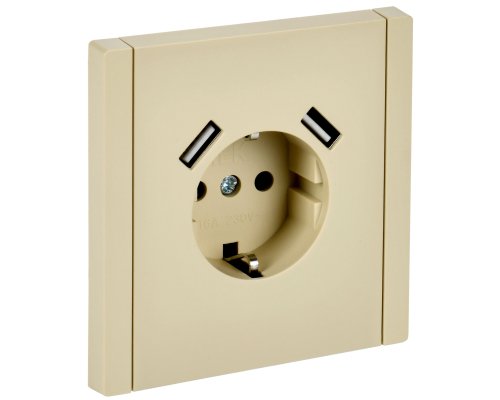 FORTE&PIANO Розетка USB A+A 3,1А FP445 с заземлением с защитными шторками винтовое крепление скрытой установки 16А ваниль (FP-R14-16-U21-D31-K10)