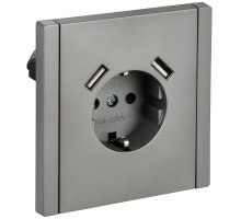 FORTE&PIANO Розетка USB A+A 3,1А FP545 с заземлением с защитными шторками винтовое крепление скрытой установки 16А сталь (FP-R14-16-U21-D31-K46)