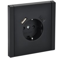 FORTE&PIANO Розетка USB A+C 18Вт FP147 с заземлением с защитными шторками винтовое крепление скрытой установки 16А черный (FP-R14-16-U22-018-K02)
