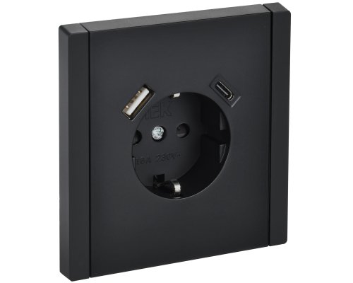 FORTE&PIANO Розетка USB A+C 18Вт FP147 с заземлением с защитными шторками винтовое крепление скрытой установки 16А черный (FP-R14-16-U22-018-K02)