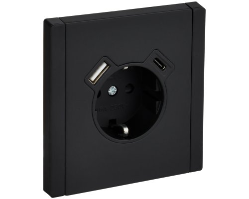 FORTE&PIANO Розетка USB A+C 18Вт FP147M с заземлением с защитными шторками винтовое крепление скрытой установки 16А металл черный (FP-R14-16-U22-018-M-K02)