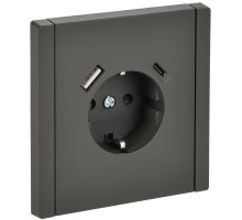 FORTE&PIANO Розетка USB A+C 18Вт FP347 с заземлением с защитными шторками винтовое крепление скрытой установки 16А серый (FP-R14-16-U22-018-K03)