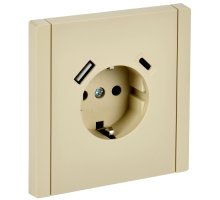 FORTE&PIANO Розетка USB A+C 18Вт FP447 с заземлением с защитными шторками винтовое крепление скрытой установки 16А ваниль (FP-R14-16-U22-018-K10)