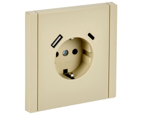 FORTE&PIANO Розетка USB A+C 18Вт FP447 с заземлением с защитными шторками винтовое крепление скрытой установки 16А ваниль (FP-R14-16-U22-018-K10)