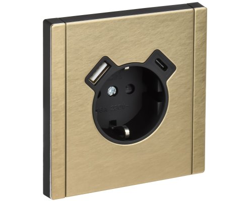 FORTE&PIANO Розетка USB A+C 18Вт FP647M с заземлением с защитными шторками винтовое крепление скрытой установки 16А металл шампань (FP-R14-16-U22-018-M-K37)