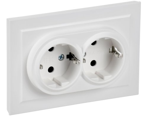 Розетка 2-местная в сборе BRITE РСш12-3-БрАБ с заземлением с защитными шторками скрытой установки 16А арктический белый (BR-R24-16-K91-F)